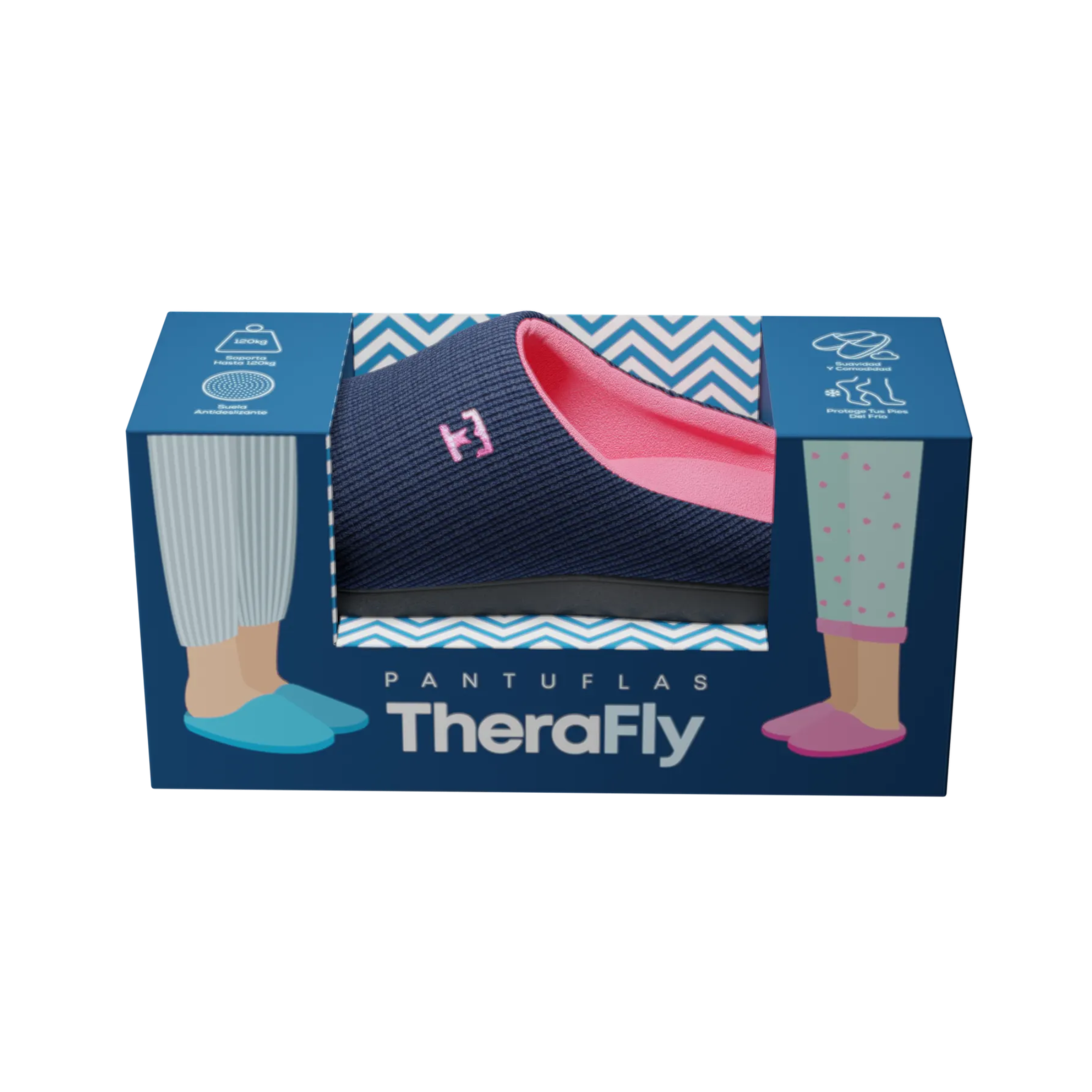 Pantuflas de Espuma Viscoelástica Therafly Azul con Rosado TM1103