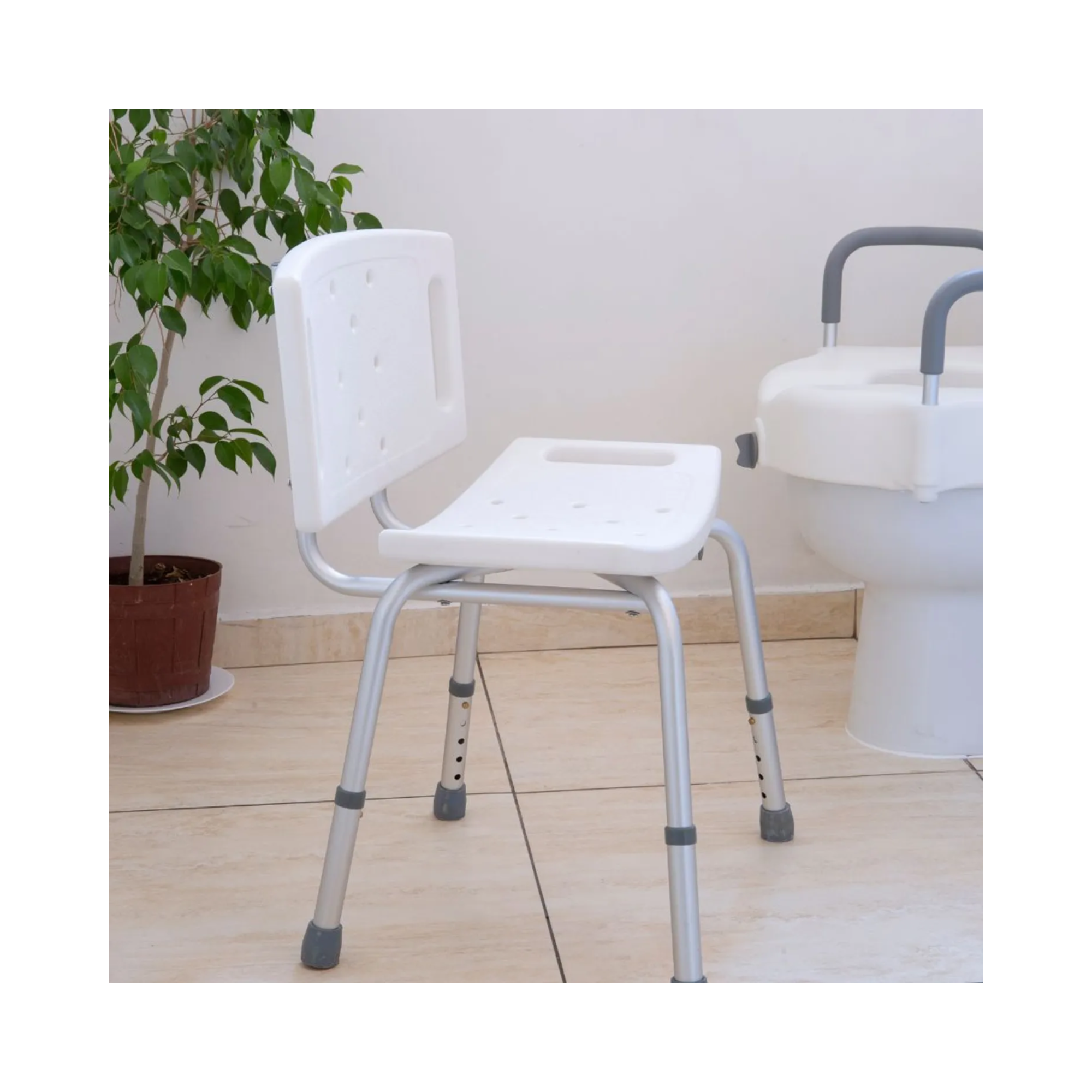 Silla de Ducha con respaldo y altura regulable