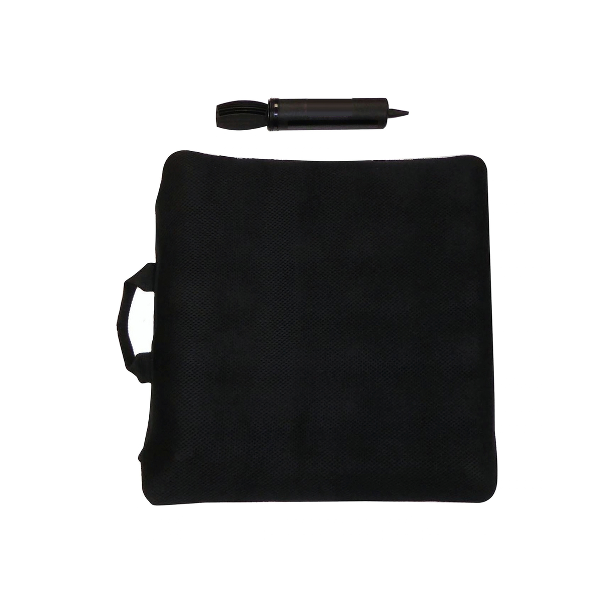 Funda negra de malla con asa lateral y bombín de inflado