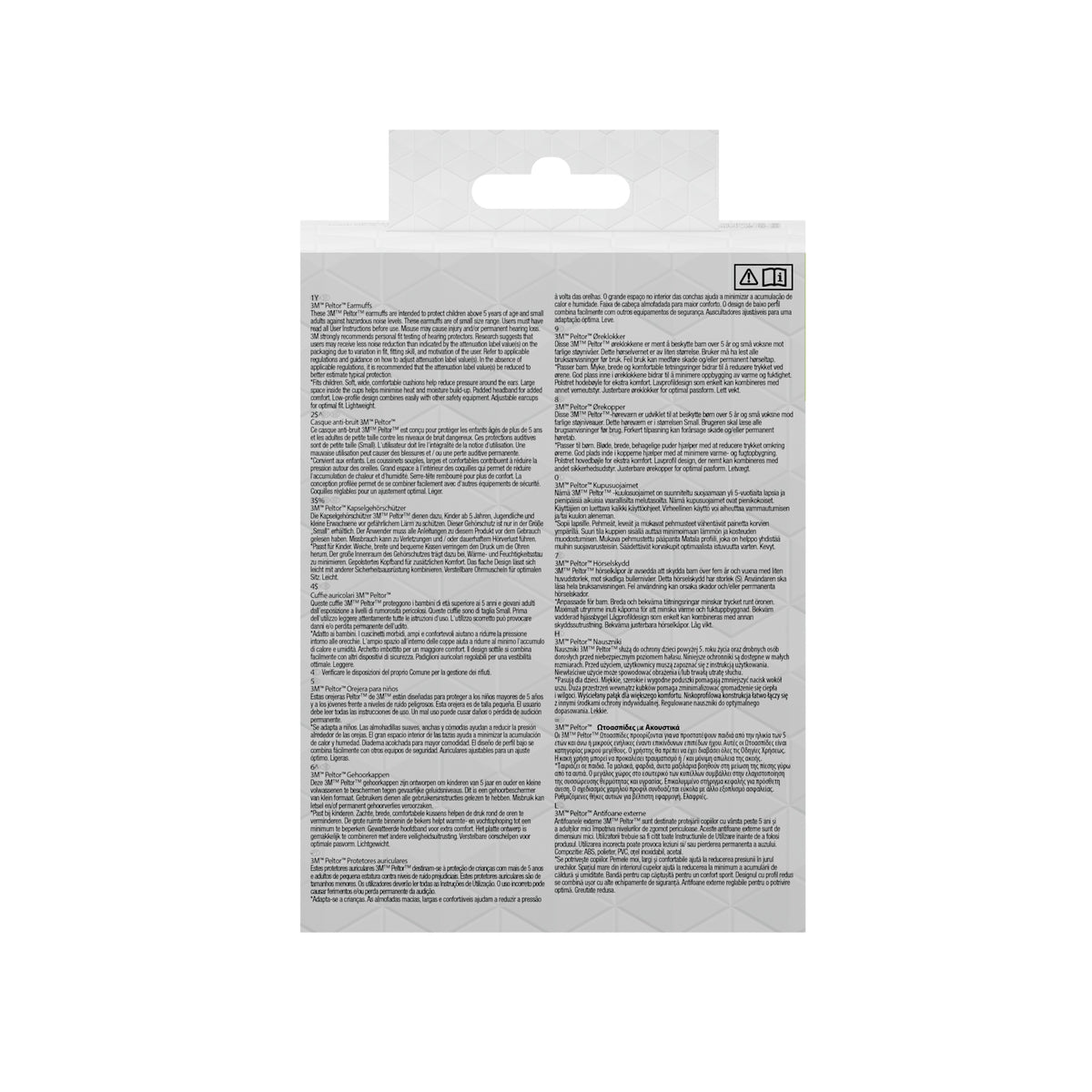 Reverso de la caja con instrucciones de uso en varios idiomas
