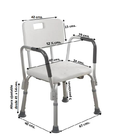 Silla de ducha con apoya brazos y respaldo desmontable Promsa