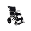 Silla de ruedas geriátrica de transporte con marco blanco y tapiz negro, vista de tres cuartos